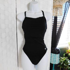 Speedo Swimsuit..Black One Piece Bathing Suit..Si